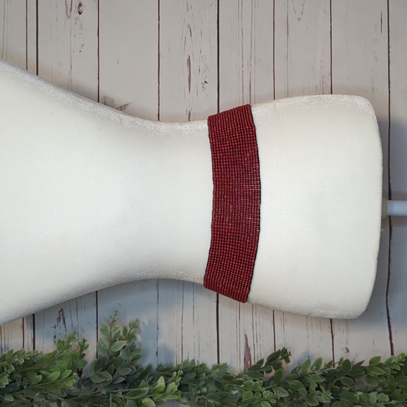 Vtg Glass Bead Wood Stretchy Elastic Belt Burnt Orange‎ Belt  display picture 2